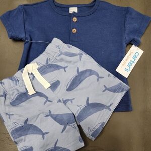 Blue Whale Print Baby Outfit